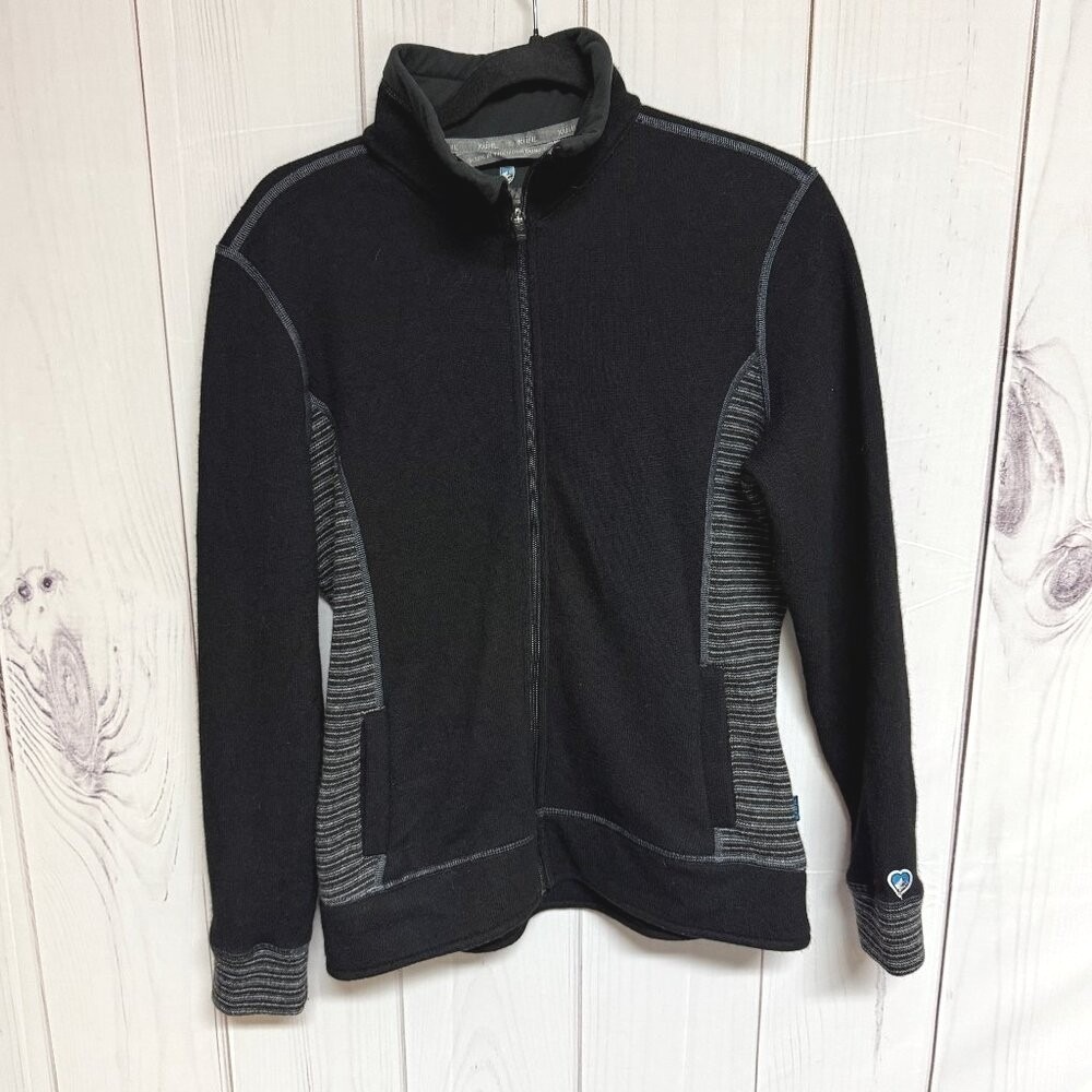 KÜHL Womens Chianti Fleece Jacket Medium Black Wool Blend Full Zip‎ EUC